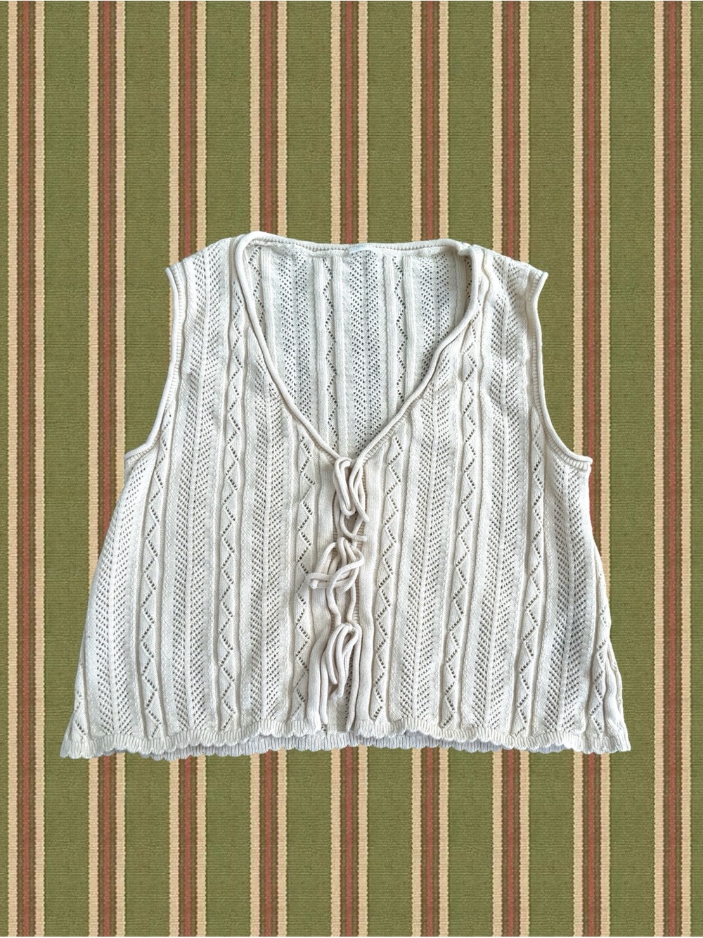 Women's Cream Knit Tie-Front Sleeveless Top